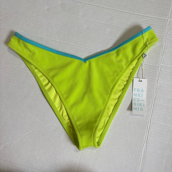 Frankies Bikinis Siren Enzo Terry Bottom Size Large New NWT Neon Green Blue - Picture 2 of 10